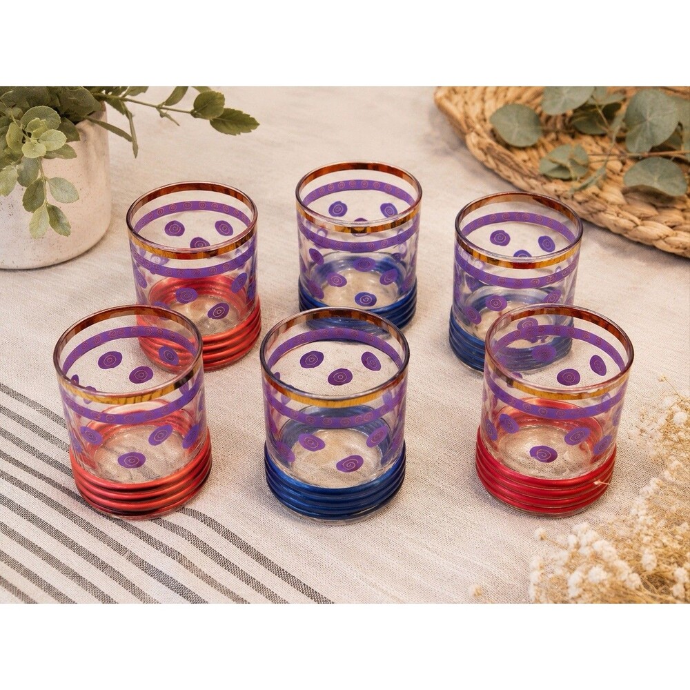 Sakura Sango Sue Zipkin MCM Golf Rim MCM Drinking Glass Blue Red Gold Rimmed VTG